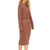 imagePRETTYGARDEN Womens 2024 Fall Two Piece Outfits Ribbed Knit Long Sleeve Pullover Sweater and Bodycon Midi Skirt Sets BrownSmall