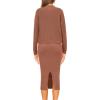 imagePRETTYGARDEN Womens 2024 Fall Two Piece Outfits Ribbed Knit Long Sleeve Pullover Sweater and Bodycon Midi Skirt Sets BrownSmall