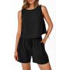 imagePRETTYGARDEN Womens 2024 Summer 2 Piece Outfits Casual Button Back Crop Tank Tops and High Waist Shorts Set BlackLarge