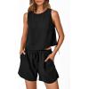 imagePRETTYGARDEN Womens 2024 Summer 2 Piece Outfits Casual Button Back Crop Tank Tops and High Waist Shorts Set BlackLarge
