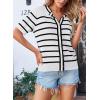 imagePRETTYGARDEN Womens 2024 Summer Button Down Striped Shirts Short Sleeve Knit Going Out Tops Dressy Casual Cute Ladies Blouses WhiteMedium