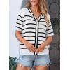 imagePRETTYGARDEN Womens 2024 Summer Button Down Striped Shirts Short Sleeve Knit Going Out Tops Dressy Casual Cute Ladies Blouses WhiteMedium