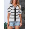 imagePRETTYGARDEN Womens 2024 Summer Button Down Striped Shirts Short Sleeve Knit Going Out Tops Dressy Casual Cute Ladies Blouses WhiteMedium