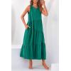 imagePRETTYGARDEN Womens 2024 Summer Casual Midi Dress Sleeveless Long Flowy Tiered Cute Vacation Beach Sundresses with Pockets Brilliant GreenMedium