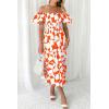 imagePRETTYGARDEN Womens 2025 Summer Boho Midi Dress Off Shoulder Puff Sleeve Print Smocked Ruffle Beach Long Flowy Dresses OrangeSmall