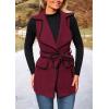 imagePRETTYGARDEN Womens 2025 Tweed Vest Jackets Sleeveless Lapel Button Front Belt Color Block Winter Cardigan Outerwear