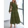 imagePRETTYGARDEN Womens 2026 Elegant Maxi Dresses Long Sleeve V Neck Flowy Pockets Casual Modest Dress Fall Fashion ClothesArmy Green