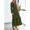 imagePRETTYGARDEN Womens 2026 Elegant Maxi Dresses Long Sleeve V Neck Flowy Pockets Casual Modest Dress Fall Fashion ClothesArmy Green