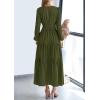 imagePRETTYGARDEN Womens 2026 Elegant Maxi Dresses Long Sleeve V Neck Flowy Pockets Casual Modest Dress Fall Fashion ClothesArmy Green