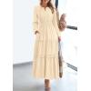 imagePRETTYGARDEN Womens 2026 Elegant Maxi Dresses Long Sleeve V Neck Flowy Pockets Casual Modest Dress Fall Fashion ClothesBeige