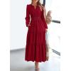 imagePRETTYGARDEN Womens 2026 Elegant Maxi Dresses Long Sleeve V Neck Flowy Pockets Casual Modest Dress Fall Fashion ClothesBurgundy