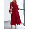imagePRETTYGARDEN Womens 2026 Elegant Maxi Dresses Long Sleeve V Neck Flowy Pockets Casual Modest Dress Fall Fashion ClothesBurgundy