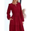 imagePRETTYGARDEN Womens 2026 Elegant Maxi Dresses Long Sleeve V Neck Flowy Pockets Casual Modest Dress Fall Fashion ClothesBurgundy
