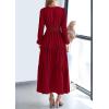 imagePRETTYGARDEN Womens 2026 Elegant Maxi Dresses Long Sleeve V Neck Flowy Pockets Casual Modest Dress Fall Fashion ClothesBurgundy