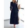 imagePRETTYGARDEN Womens 2026 Elegant Maxi Dresses Long Sleeve V Neck Flowy Pockets Casual Modest Dress Fall Fashion ClothesDark Blue