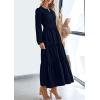 imagePRETTYGARDEN Womens 2026 Elegant Maxi Dresses Long Sleeve V Neck Flowy Pockets Casual Modest Dress Fall Fashion ClothesDark Blue