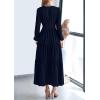 imagePRETTYGARDEN Womens 2026 Elegant Maxi Dresses Long Sleeve V Neck Flowy Pockets Casual Modest Dress Fall Fashion ClothesDark Blue