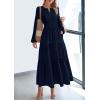 imagePRETTYGARDEN Womens 2026 Elegant Maxi Dresses Long Sleeve V Neck Flowy Pockets Casual Modest Dress Fall Fashion ClothesDark Blue