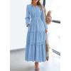 imagePRETTYGARDEN Womens 2026 Elegant Maxi Dresses Long Sleeve V Neck Flowy Pockets Casual Modest Dress Fall Fashion ClothesLight Blue
