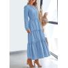 imagePRETTYGARDEN Womens 2026 Elegant Maxi Dresses Long Sleeve V Neck Flowy Pockets Casual Modest Dress Fall Fashion ClothesLight Blue