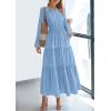 imagePRETTYGARDEN Womens 2026 Elegant Maxi Dresses Long Sleeve V Neck Flowy Pockets Casual Modest Dress Fall Fashion ClothesLight Blue