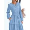 imagePRETTYGARDEN Womens 2026 Elegant Maxi Dresses Long Sleeve V Neck Flowy Pockets Casual Modest Dress Fall Fashion ClothesLight Blue
