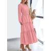 imagePRETTYGARDEN Womens 2026 Elegant Maxi Dresses Long Sleeve V Neck Flowy Pockets Casual Modest Dress Fall Fashion ClothesPink