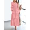 imagePRETTYGARDEN Womens 2026 Elegant Maxi Dresses Long Sleeve V Neck Flowy Pockets Casual Modest Dress Fall Fashion ClothesPink