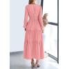 imagePRETTYGARDEN Womens 2026 Elegant Maxi Dresses Long Sleeve V Neck Flowy Pockets Casual Modest Dress Fall Fashion ClothesPink