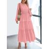 imagePRETTYGARDEN Womens 2026 Elegant Maxi Dresses Long Sleeve V Neck Flowy Pockets Casual Modest Dress Fall Fashion ClothesPink