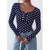 imagePRETTYGARDEN Womens 2026 Fall Long Sleeve Henley T Shirts Button Ribbed Knit Slim Fit Basic Tops Blouse Casual Outfits01 Polka Dot Navy White