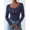 imagePRETTYGARDEN Womens 2026 Fall Long Sleeve Henley T Shirts Button Ribbed Knit Slim Fit Basic Tops Blouse Casual Outfits01 Polka Dot Navy White