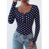 imagePRETTYGARDEN Womens 2026 Fall Long Sleeve Henley T Shirts Button Ribbed Knit Slim Fit Basic Tops Blouse Casual Outfits01 Polka Dot Navy White