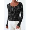 imagePRETTYGARDEN Womens 2026 Fall Long Sleeve Henley T Shirts Button Ribbed Knit Slim Fit Basic Tops Blouse Casual Outfits01 Small Polka Dot Black
