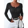 imagePRETTYGARDEN Womens 2026 Fall Long Sleeve Henley T Shirts Button Ribbed Knit Slim Fit Basic Tops Blouse Casual Outfits01 Small Polka Dot Black
