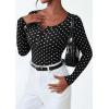 imagePRETTYGARDEN Womens 2026 Fall Long Sleeve Henley T Shirts Button Ribbed Knit Slim Fit Basic Tops Blouse Casual Outfits01 Small Polka Dot Black