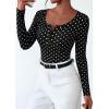 imagePRETTYGARDEN Womens 2026 Fall Long Sleeve Henley T Shirts Button Ribbed Knit Slim Fit Basic Tops Blouse Casual Outfits01 Small Polka Dot Black