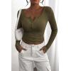 imagePRETTYGARDEN Womens 2026 Fall Long Sleeve Henley T Shirts Button Ribbed Knit Slim Fit Basic Tops Blouse Casual OutfitsArmy Green