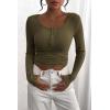 imagePRETTYGARDEN Womens 2026 Fall Long Sleeve Henley T Shirts Button Ribbed Knit Slim Fit Basic Tops Blouse Casual OutfitsArmy Green