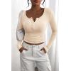 imagePRETTYGARDEN Womens 2026 Fall Long Sleeve Henley T Shirts Button Ribbed Knit Slim Fit Basic Tops Blouse Casual OutfitsBeige