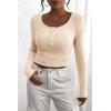 imagePRETTYGARDEN Womens 2026 Fall Long Sleeve Henley T Shirts Button Ribbed Knit Slim Fit Basic Tops Blouse Casual OutfitsBeige