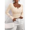 imagePRETTYGARDEN Womens 2026 Fall Long Sleeve Henley T Shirts Button Ribbed Knit Slim Fit Basic Tops Blouse Casual OutfitsBeige