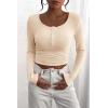 imagePRETTYGARDEN Womens 2026 Fall Long Sleeve Henley T Shirts Button Ribbed Knit Slim Fit Basic Tops Blouse Casual OutfitsBeige