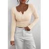 imagePRETTYGARDEN Womens 2026 Fall Long Sleeve Henley T Shirts Button Ribbed Knit Slim Fit Basic Tops Blouse Casual OutfitsBeige
