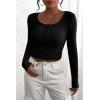 imagePRETTYGARDEN Womens 2026 Fall Long Sleeve Henley T Shirts Button Ribbed Knit Slim Fit Basic Tops Blouse Casual OutfitsBlack