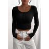 imagePRETTYGARDEN Womens 2026 Fall Long Sleeve Henley T Shirts Button Ribbed Knit Slim Fit Basic Tops Blouse Casual OutfitsBlack