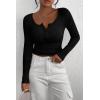 imagePRETTYGARDEN Womens 2026 Fall Long Sleeve Henley T Shirts Button Ribbed Knit Slim Fit Basic Tops Blouse Casual OutfitsBlack