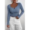 imagePRETTYGARDEN Womens 2026 Fall Long Sleeve Henley T Shirts Button Ribbed Knit Slim Fit Basic Tops Blouse Casual OutfitsBlue Grey