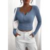 imagePRETTYGARDEN Womens 2026 Fall Long Sleeve Henley T Shirts Button Ribbed Knit Slim Fit Basic Tops Blouse Casual OutfitsBlue Grey