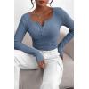 imagePRETTYGARDEN Womens 2026 Fall Long Sleeve Henley T Shirts Button Ribbed Knit Slim Fit Basic Tops Blouse Casual OutfitsBlue Grey